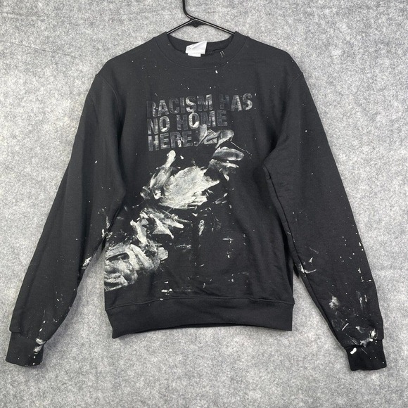 Champion Adult Small Sweatshirt Black Eco Racism Crew Neck Pullover Paint - Picture 1 of 9